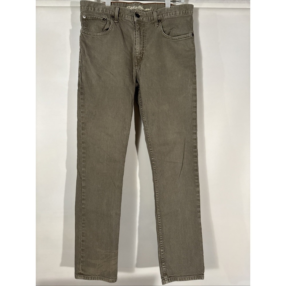 Eddie Bauer Jeans 33x32 Tan/Brown Slim Fit Stretch Cotton Canvas WorkWear Preppy